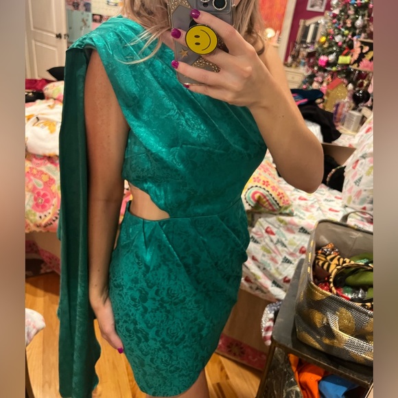 Emerald Green Dress | Cape Detailing | Green Mini Dress | Green Cocktail Dress - Picture 12 of 12